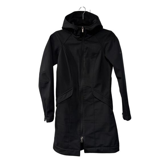 NEW! Columbia XS Soft Shell Hooded Rain Jacket $179 Waterproof Hiking Coat Black - Picture 2 of 6